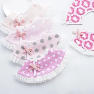 ChengXi Lovely Lace Circle Toddler Cotton Baby Bibs Girls ruffled Round Saliva Towel Kids Feeding Cute Colorful Bibs