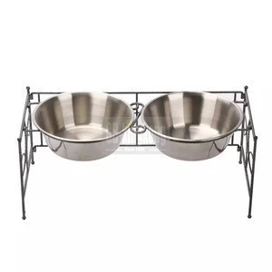china Hot Sale 201 metal Elevated Raised Adjustable double Stainless Steel Pet Feeder Food and Water Bowls with Iron Stand
