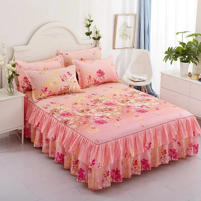 China Supplier Flower pattern bedsheets with bed skirts bed liner skirt sheet bridal bed skirt gift 120x 200