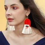 Christmas Gifts Bohemian Cotton Woven Tassel Dangle Earrings Handmade Fringe Macrame Rainbow Earrings Jewelry