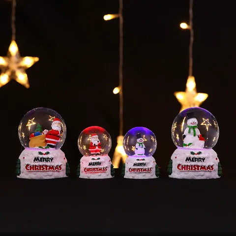 Christmas Light up Resin Santa Claus Snowman Globe Glass Crystal Ball For Xmas Gifts