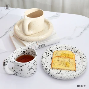 Coffee cup and saucers ceramic porcelain mug with big ears hand hold pattern splash ink cup fat coffee cup set