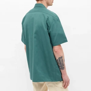 100%Cotton Unisex Skate Pocket Satin Shirt Custom Plain Button Up Short Sleeve Work Shirts
