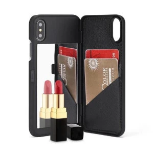 Creative Design Fashion Girl Makeup Mirror Flip Hard PC Card Slot phone case Cover for iPhone X