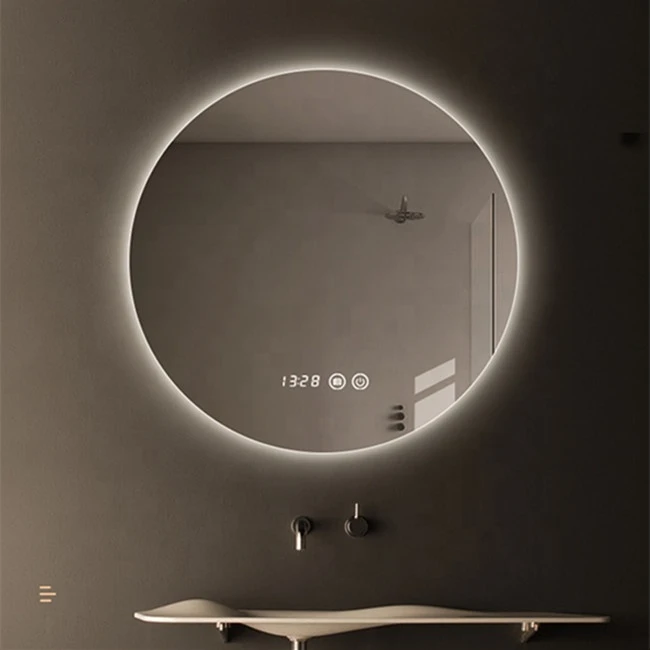 Custom Modern Bathroom Wall Mounted illuminated Smart Led Mirror With Time Display