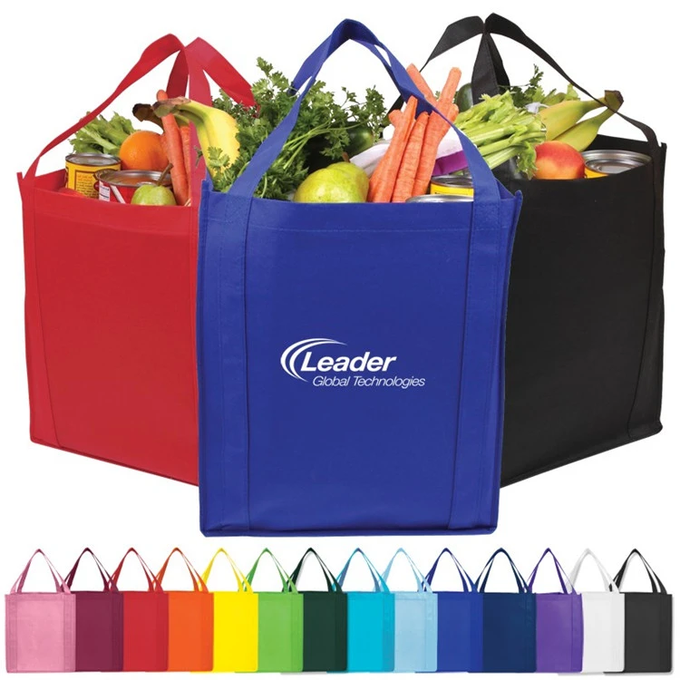 Custom print eco reusable supermarket grocery promotion shopping non woven carry fabric tote cloth bag