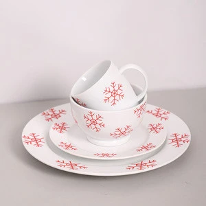 Custom printing red snowflake porcelain dinnerware bowl plate ceramic dinner set