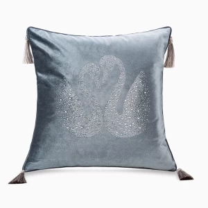 Custom Vintage Home Decorative Swan Pattern Velvet Pillow Case Cushion Cover tropical Leaves