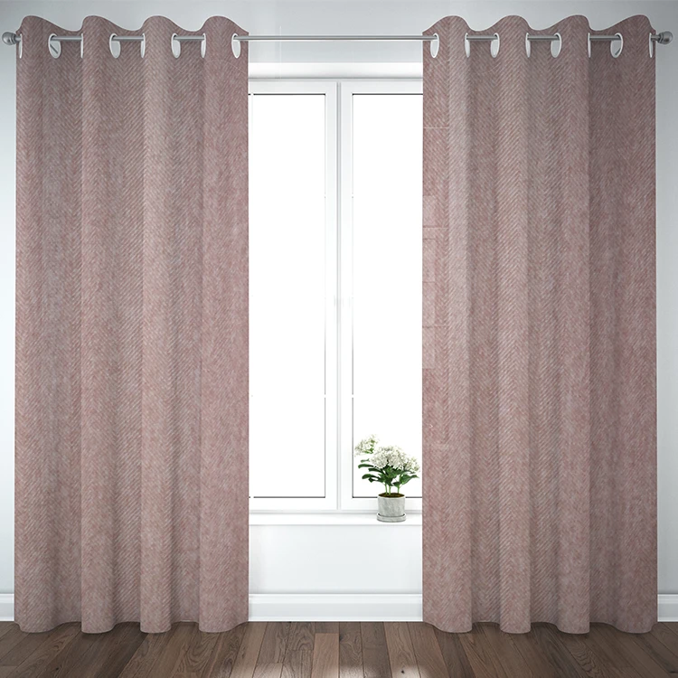 Customizable Pink grey Spring Living Room Chenille Flat Window Curtain