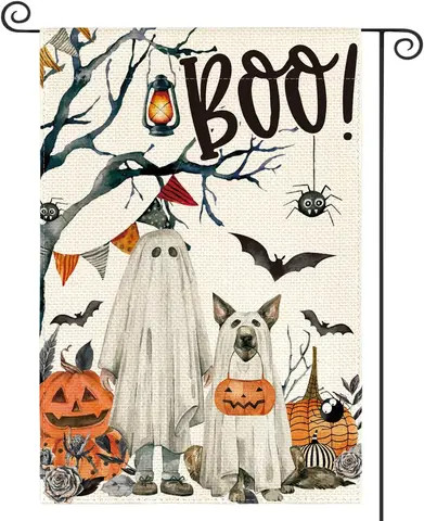 Customization 12x18 inches Halloween Boo Garden Flag Ghost Dog Spooky Welcome Holiday Yard Outdoor Decorative Flag