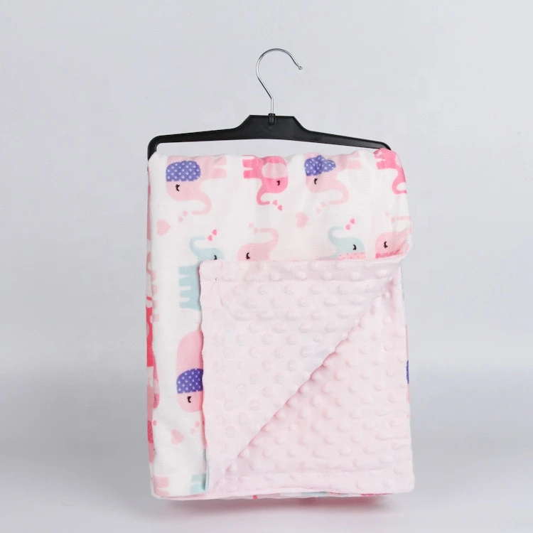 Cute pink elephant pattern 100% polyester wearable minky 2020 baby blankets sherpa for home