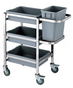 Dirty Dish Collecting Trolley Stainless Steel Frame Plastic Containers 4'' PP Wheels
