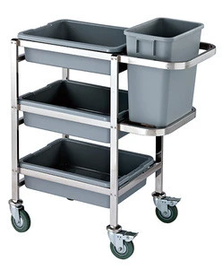 Dirty Dish Collecting Trolley Stainless Steel Frame Plastic Containers 4&#39;&#39; PP Wheels