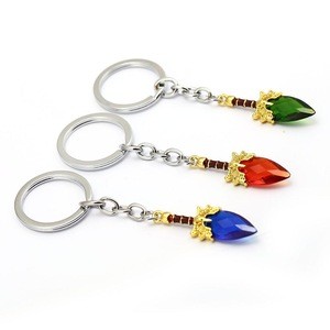 DOTA 2 Keychain Aghanim&#39;s Scepter Key chain 3 Color Crystal Key Ring Pendant Keychains Men Jewelry