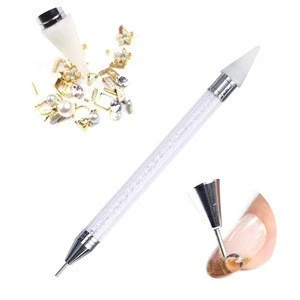 Dual-ended Rhinestone Studs Picker Wax Pencil Nails Dotting Pen  Nail Art Tool with Crystal Beads Handle