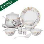 Eco-friendly ceramic marble design soup set tableware soup tureen set