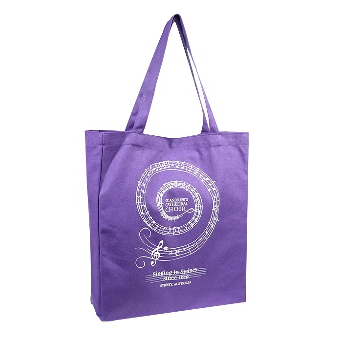 Eco Friendly Reusable Purple Canvas Cotton Tote Bag With Snap Button