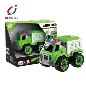 Educational plastic garbage truck diy toys assemble truck car blocks for kids