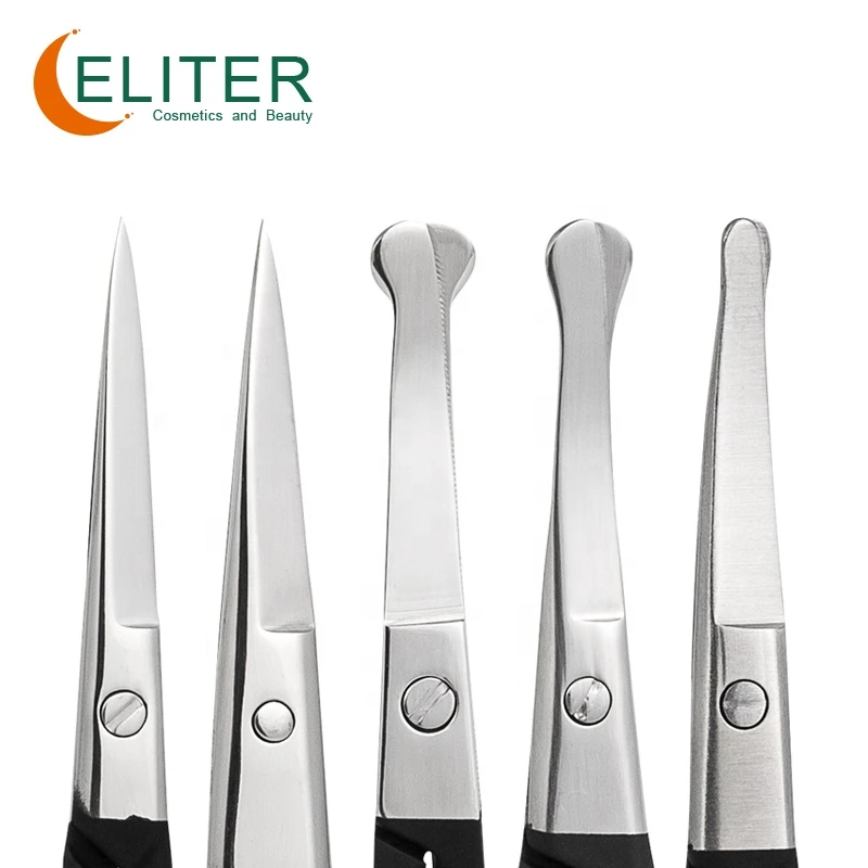 Eliter Amazon Hot Sell In Stock Black Rubberized Soft Touch Stainless Steel Eyebrow Scissors Safety Scissors Manicure Scissors