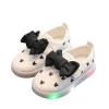 ENJOY Fashion Rhinestones lights Kids cartoon bow LED Luminous Soft Bottom Girls baby shoes
