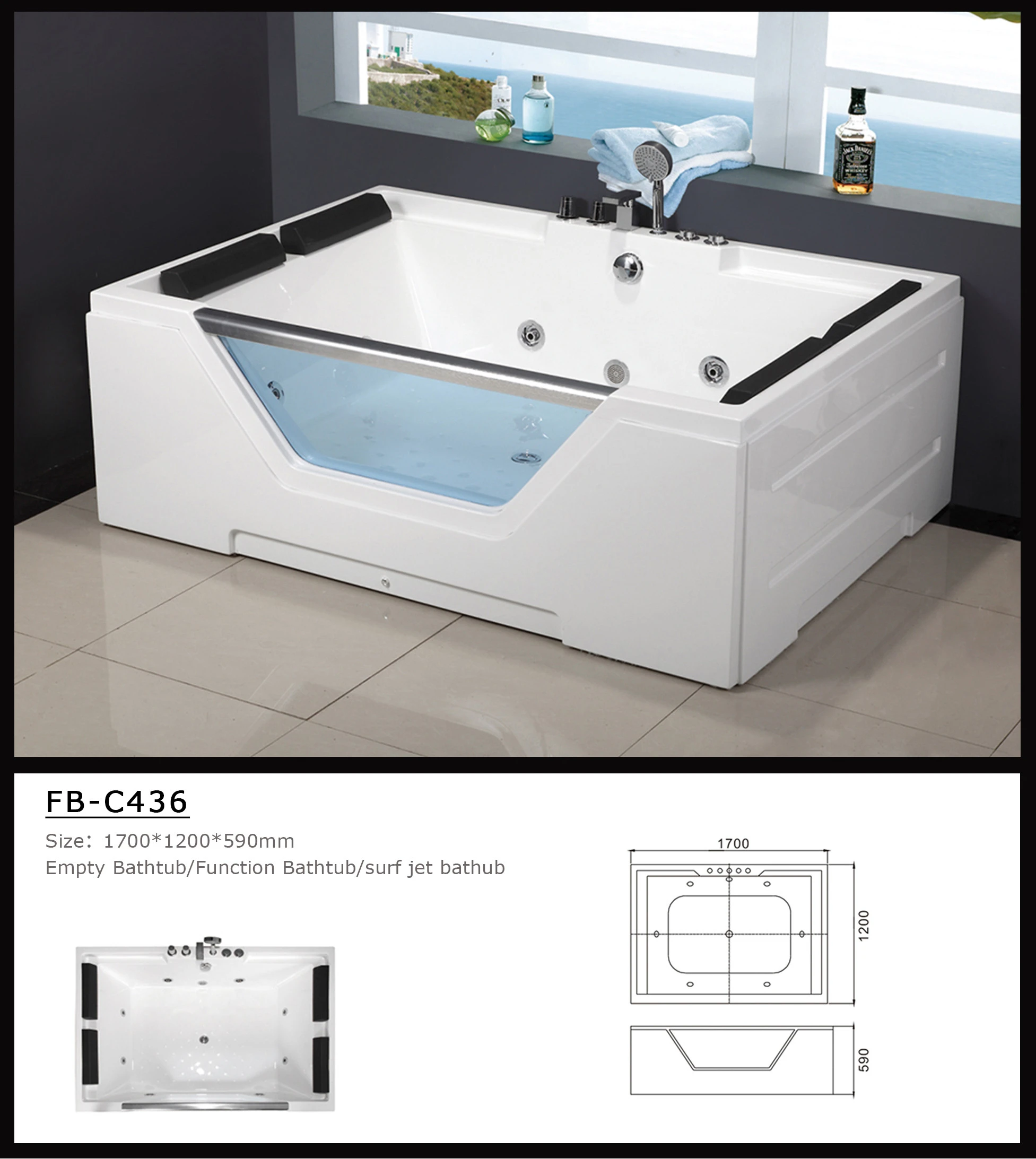 FABIAO tina de hidromasaje 3 4 person freestanding bathtubs whirlpool spa hot tub, adult massage bathtub