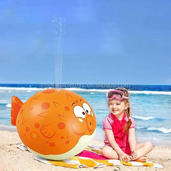 Factory custom Puffer Fish inflatable beach ball sprinkler Splash Water Ball Outdoor Swimming Pool Beach Use Spray PVC ball