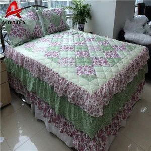 Factory direct sales drop skirt for bed spread,Home textile made in China microfiber triple ruffle bed spread