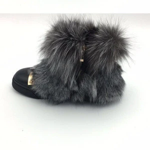 Factory price fashion flat women raccoon fur ankle boots girls