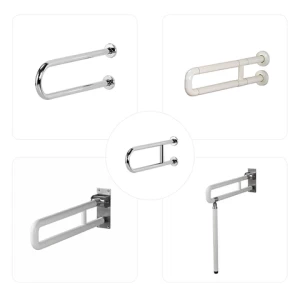 Factory sales stainless steel 304 hand rail U-shape flip up toilet grab bar folding handicap toilet grab bars
