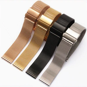 Fancy 16mm 18mm 20mm 22mm Double Push Clasp Stainless Steel Milanese Loop Watch Strap Metal Mesh Bracelet Watch Band