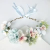 Fancy Handmade Girls Floral Head Garlands Blue Flower  Bridal Crown Wedding Floral Hair Wreath