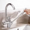 Fapully New designed High Quality Dual Handle Brass Chrome Gooseneck Kitchen Faucet With Spray