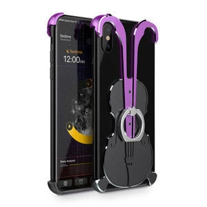 Fashion violin design metal shockproof standing phone back cover for iphone x 360 degree rotating ring case