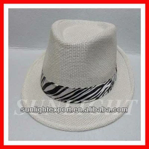 Fedora party hat of paper straw hat with band decor