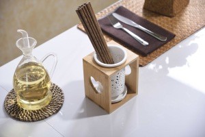 flatware holder,tableware storage, knife folk spoon chopstick organizer, porcelain with bamboo shelf TFP3004