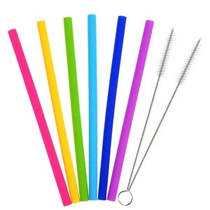 Flexible Drinking Straws With Clean Brush Reusable Silicone Drink Straws For Home Party Barware Accessories