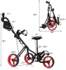 Foldable 3 Wheel Push Pull Cart Golf Trolley with Seat Scoreboard Bag