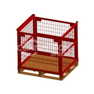 folding and stacking warehouse pallet mesh cage