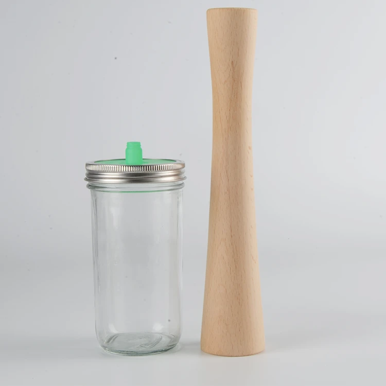 Food  Grade  Wooden Sauerkraut Pounder, 12 Inch Bamboo Cabbage Tamper, comes with a Complementary Fermentation lid