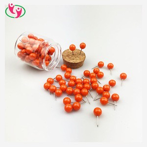 For Home School and Office Cork Bulletin Board Orange Color Plastic Round Head Stainless Needle Push Pins