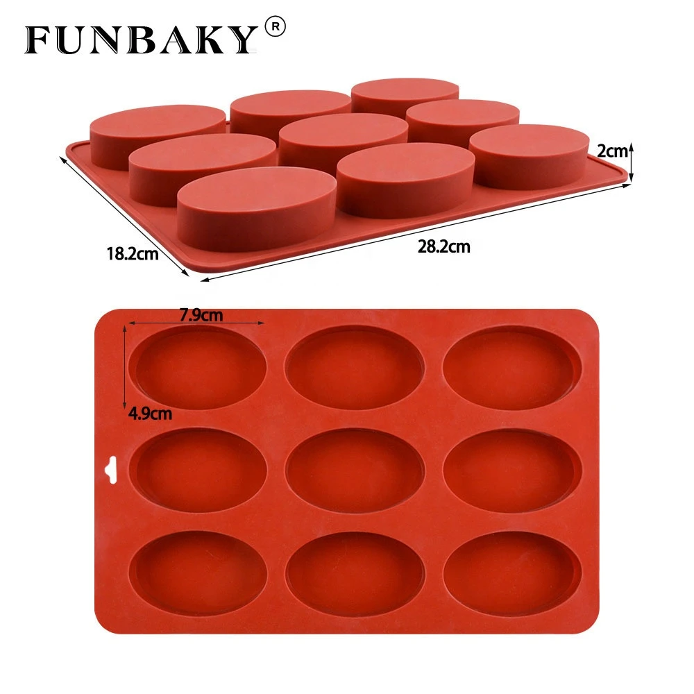 FUNBAKY JSC3145 Reusable DIY 9 cavity body soap making kits oval shape soap candle silicone mold homemade