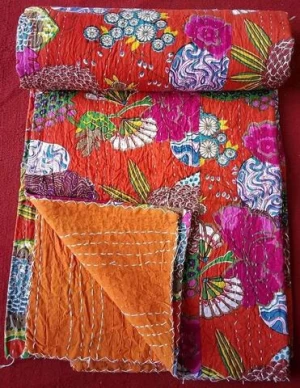 Handmade Pure kantha quilt vintage jaipuri quilt soft cotton bed cover bedspread kantha quilt queen/twin size blanket throw