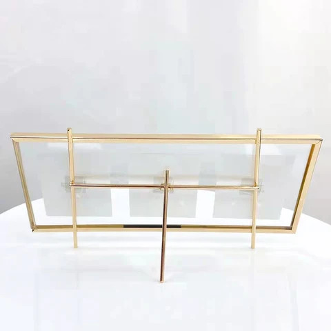 High Density Iron Golden Plated Office Decor Double Sided Glass Stereo Craft Metal Photo Frame