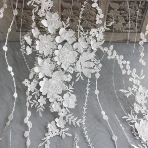 High quality 3mm trans laser cut flowers lace embroidered fabric for dress