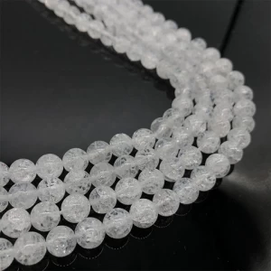 High Quality  6 8 10mm Natural Cracked  Loose Round Beads Whitecrystal Quartz