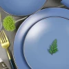 High Quality  Stoneware Blue  Color  16 pieces Tableware Metal Rim  Ceramic Dinnerware Sets