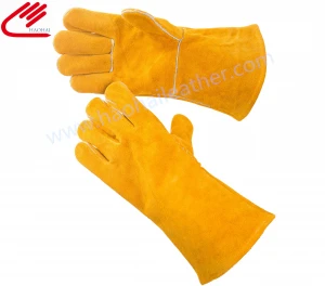 Hight quality professional cow split leather lined welding fire proof safety gloves