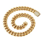 Hip Hop 18K Gold Cuban Stainless Steel Diamond Necklace Micro-Inlaid Lock Encrypted Chain 6mm-14mm Necklace