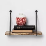 Home Decor Wall Mount Decoration Wooden Wall Shelf Black Metal Solid Wood Hanging Wall Mount Shelf