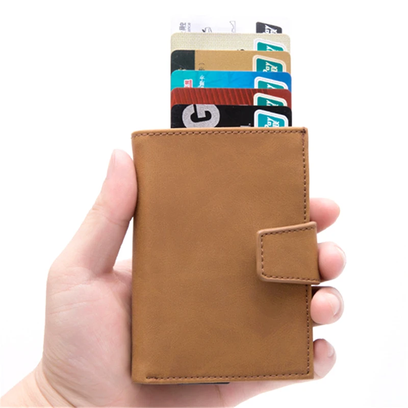 Hot Card Holder Slim Wallet Pop Up Aluminium Men Women ID Protector Purse PU Leather Luxury Business Card Bag